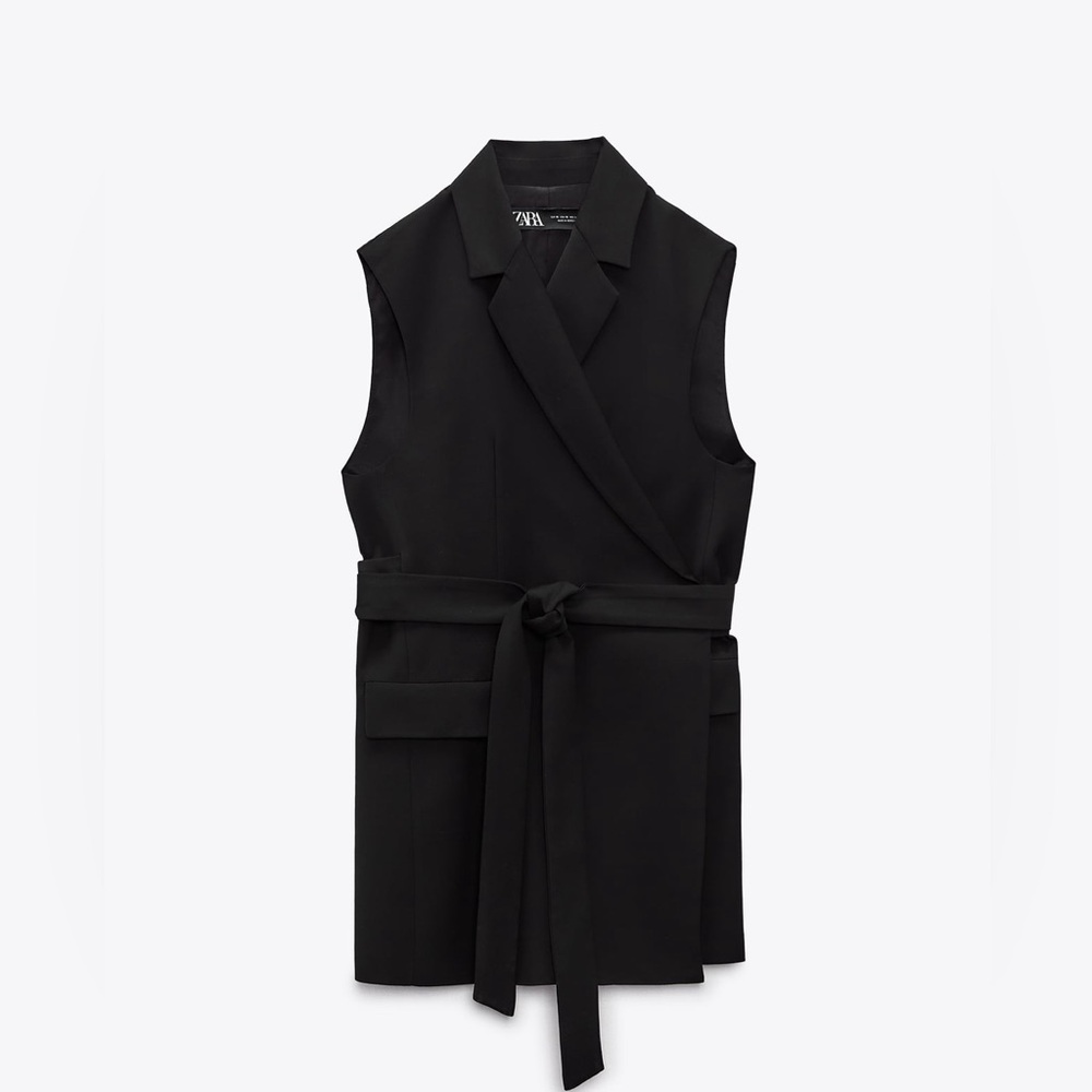 Zara Flowy Belted Black Vest Sz XL NWT